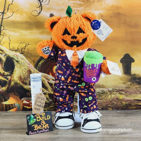 Build A Bear Pumpkin Glow Plush Halloween Jack O'Lantern 2023 Dress Suit Clothes - Picture 11 of 15